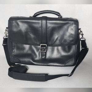 Coach TransAtlantic Flap Business Briefcase Black Leather Messenger Bag #70304